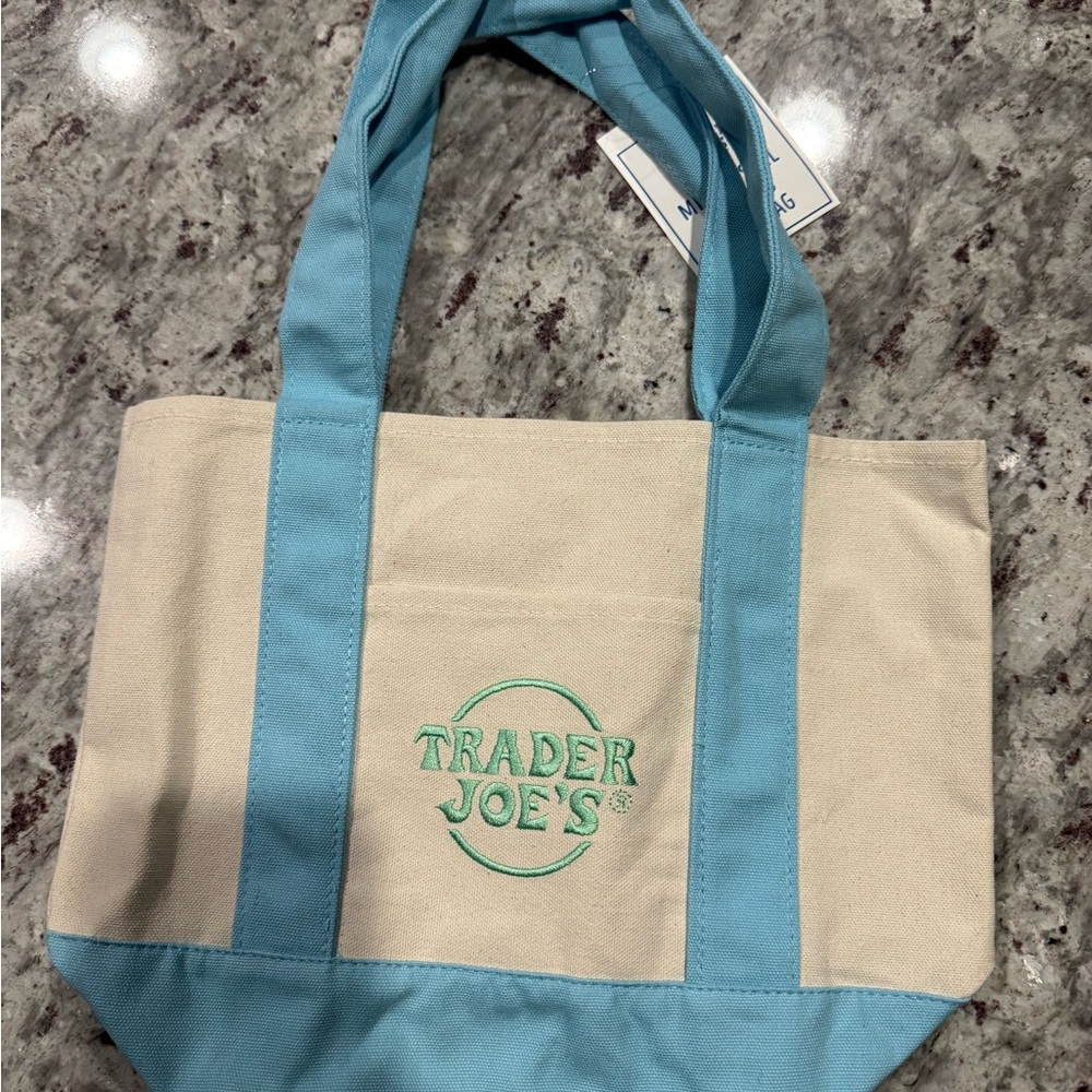 Trader Joes 2025 Spring Blue and Cream Mini Tote Bag